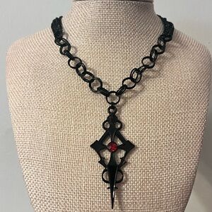 Hand Crafted Black Cross Pendant Necklace with Red Accent